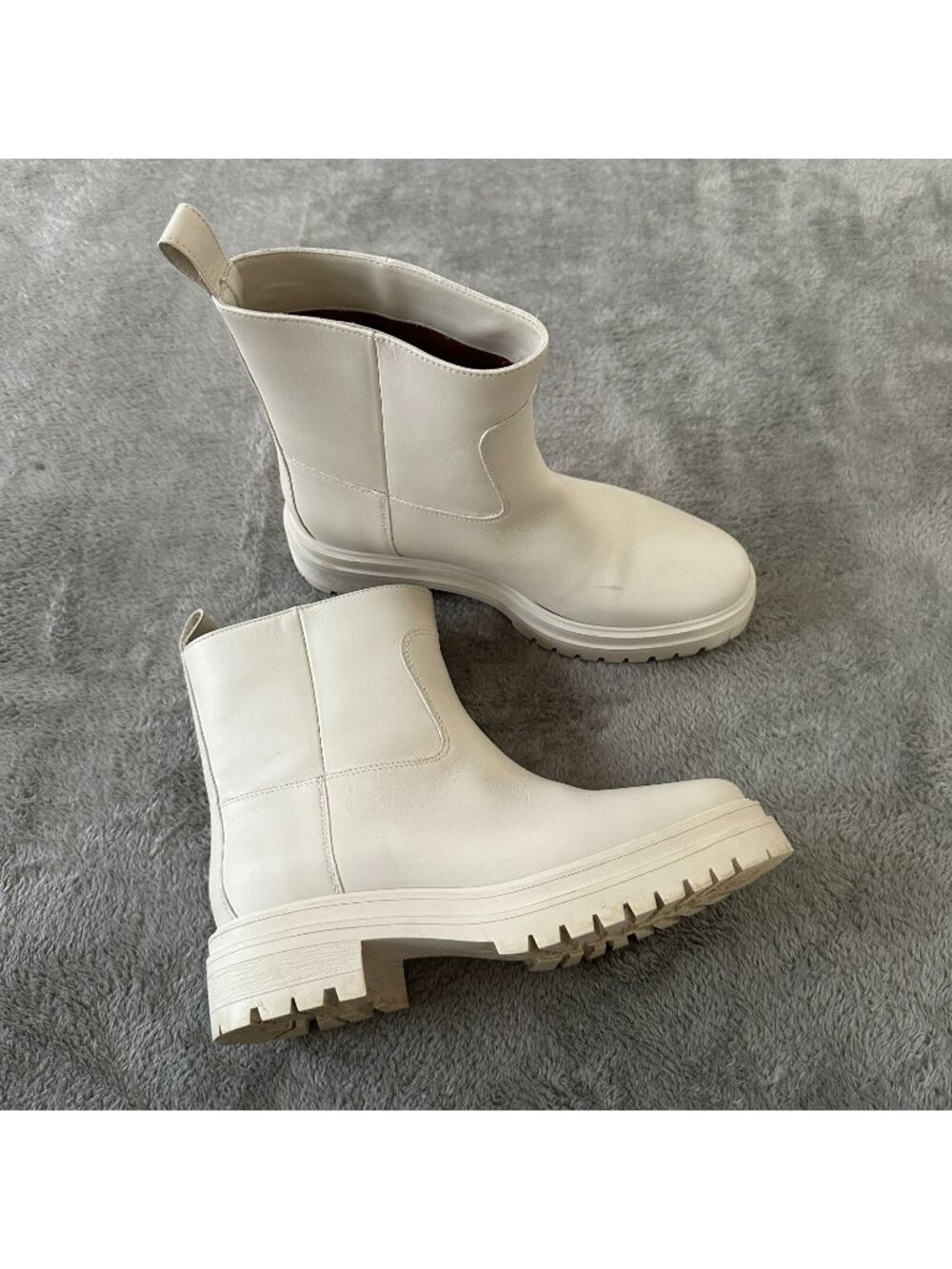 Ba$Sh x Something Navy Cighter Leather Ankle Boots Women's 38 Cream